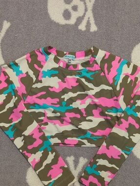 Maui Girl Rash Guard Pink & Teal Camo